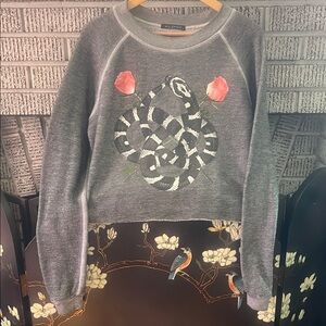 Wildfox Gray Crewneck Monte Snake Charmer Graphic and Pink Roses